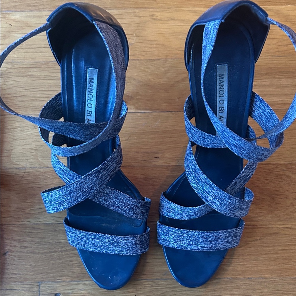 Manolo Blahnik Navy Strappy Heels